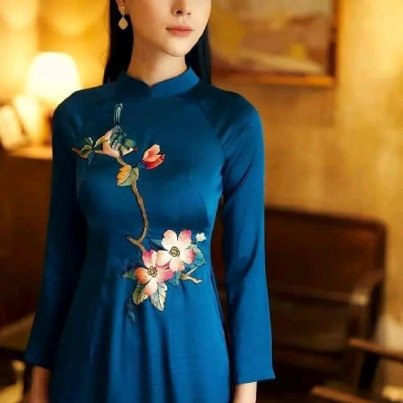 áo dài may sẵn cao cấp xanh cổ vịt 0