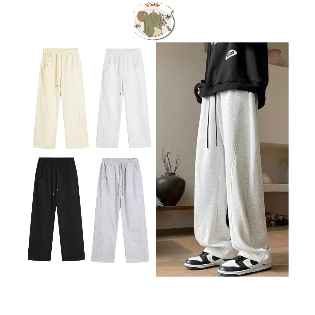 A3 QUẦN DÀI FROM RỘNG  NỈ  2DA TRACK PANTS UNISEX  NAM NỮ LOCAL BRAND ĐỨNG FROM CO DÃN TỐT  -  Menswear Đen Nhung