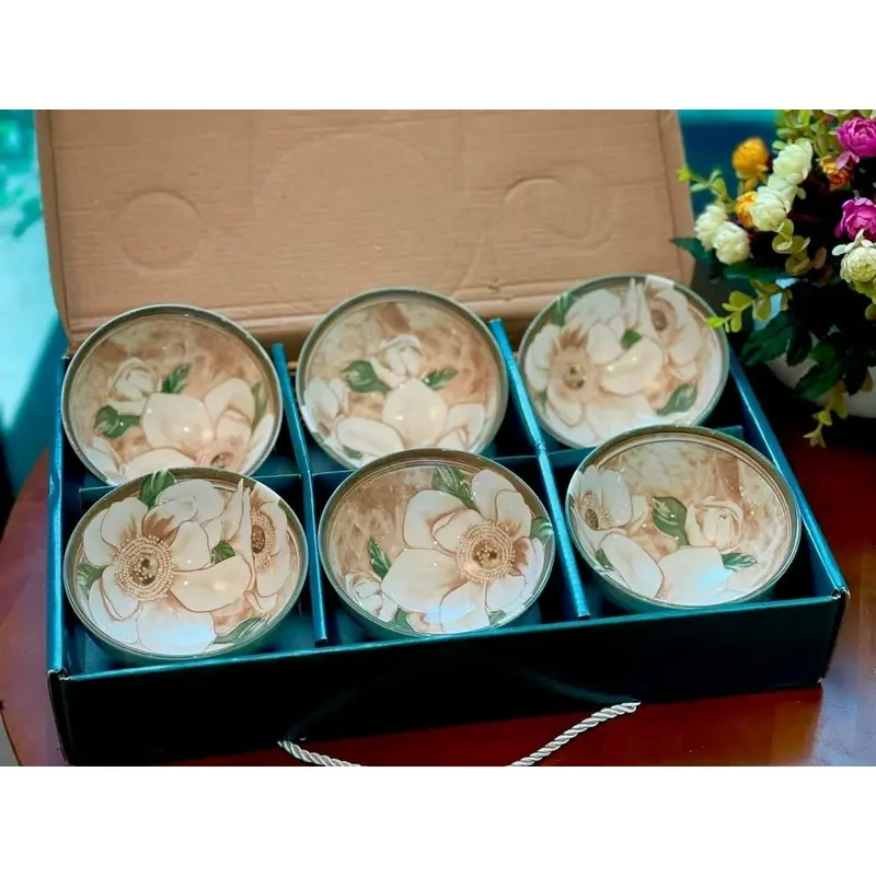 Bát ăn cơm 6 món kèm đũa mạ vàng và hộp đựng,  Bộ chén dĩa, Chén sứ, Bộ 6 bát ăn cơm viền vàng cao cấp 6