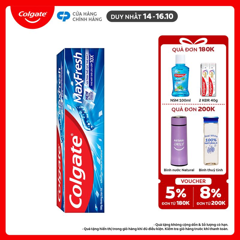 [Duy nhất 14-16.10] Kem đánh răng Colgate bạc hà the mát Maxfresh 180g/tuýp