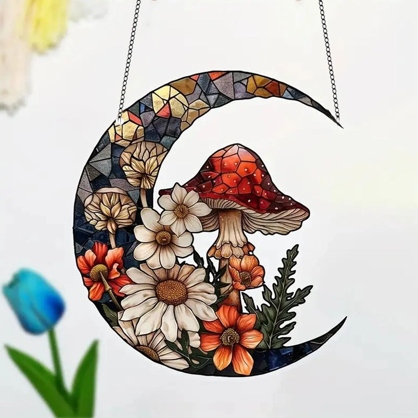 Mushroom & Flower Pattern Hanging Decor, 1 Count Colorful Acrylic Hanging Ornament, Hanging Decor for Home Garden Party Decor, Valentine's Day Gift
