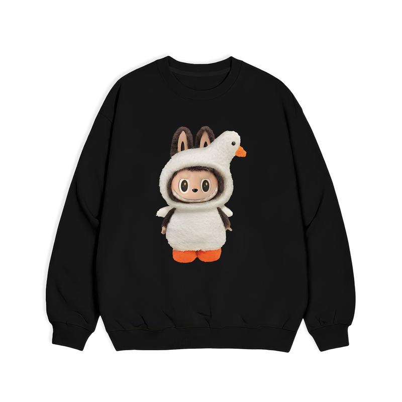 Lives - Áo Sweater Nỉ Bông Nam Nữ Trơn Form Rộng Cotton Unisex, Áo Khoác Hoodie Oversize Trend Thu Đông - Labubu Vịt Cam