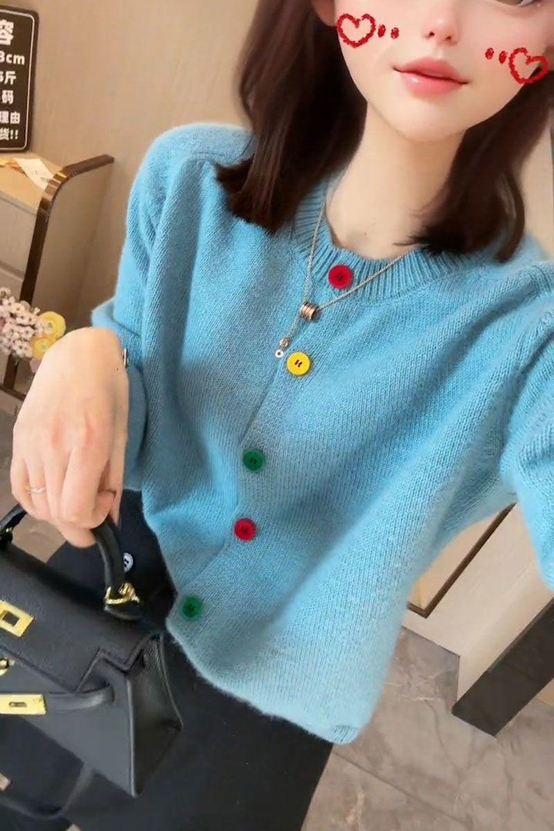 Product Introduction of Áo Cardigan Dệt Kim, Phong Cách Hàn Quốc, Chống Lão Hóa, Thiết Kế Cầu Vồng Thanh Lịch, Một Hàng Cúc, Cổ Tròn, Giống Như Len, Thích Hợp Cho Mùa Xuân, Hàng Mới Về, Phong Cách Lười Biếng, Áo Len Độc Đáo 5