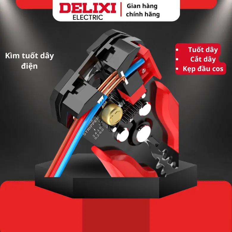 Kìm tuốt dây điện đa năng Delixi - tuốt dây, cắt dây, kẹp đầu cos 0