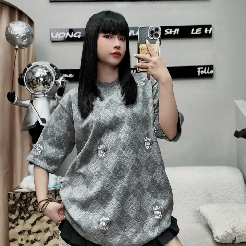 ÁO PHÔNG COTTON LEN KẺ HÌNH THOI