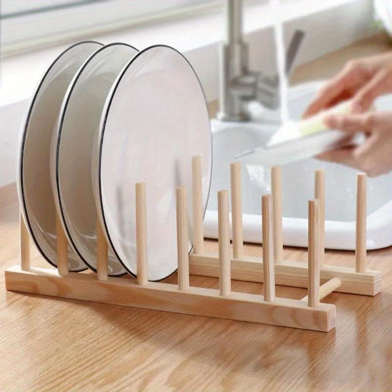 Product Introduction of Wooden Dish Drying Rack, 1 Count Kitchen Dish Drain Rack, Dinnerware Storage Organizer Tray, Plate Drying Shelf for Home Kitchen Dining Room 2
