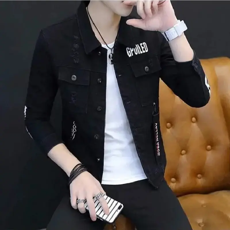 Áo Khoác Denim, Dành Cho Nam Giới, Phong Cách Mùa Xuân Và Mùa Thu, Dáng Ôm Hàn Quốc, Áo Khoác Đẹp Trai, Thiết Kế Hình Gấu mèo, Thích Hợp Cho Học Sinh, Dễ Phối Đồ, Thời Trang, Đồng Phục Bóng Chày Nam