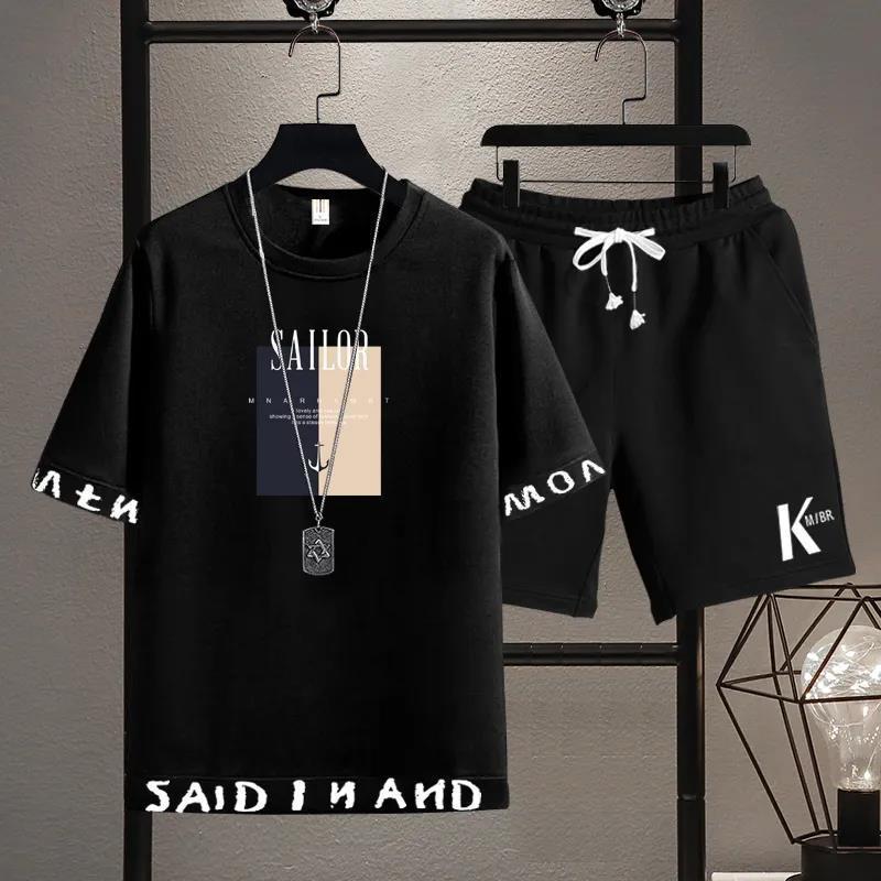 2025 New Trendy Two-Piece T-Shirt Summer Short Sleeve Set Men's Sports Casual Stylish Outfit Fashion Hot Sale 4