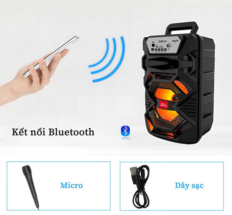 [CÓ KÈM MIC] Loa Bluetooth ZQS-6141 Loa hát karaoke, nghe nhạc, Công suất lớn, Âm thanh sống động, Thiết kế tiện lợi