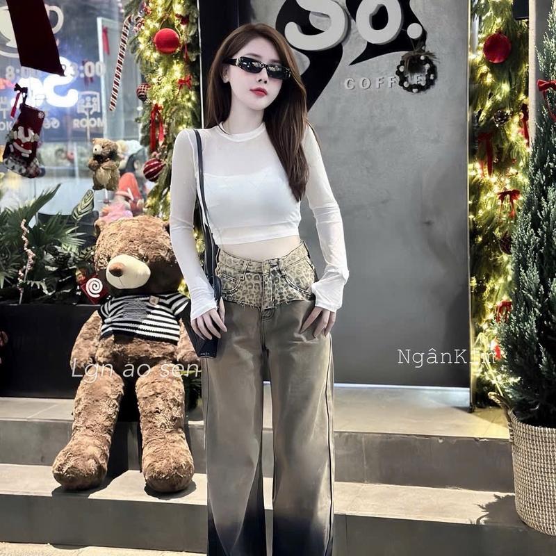Áo thun nữ croptop cổ tròn tay dài đính đá. phong cách đơn giản chất thun tơ 2 lớp dày dặn chuan from shop 4