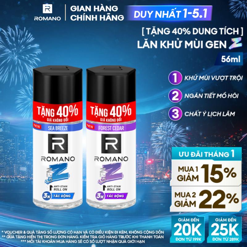 DUY NHẤT 1-5.1 MUA 2 GIẢM 30% HÀNG TĂNG DUNG TÍCH Lăn Khử Mùi Dưỡng Thể Gen Z Romano Sea Breeze Forest Cedar 56ml