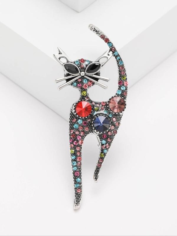 Cute Cat Design Brooch, Rhinestone Decorated Animal Themed Brooch, Fashion Accessories for Women & Men, Trendy All-match & Exquisite Jewelry for Birthday Gift 4