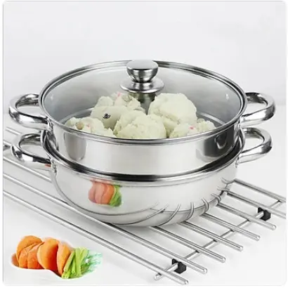 Xửng hấp inox 2 tầng, Xửng Hấp 2 Tầng đa năng 28cm, cao cấp nắp kính, cách thủy tiện lợi 4