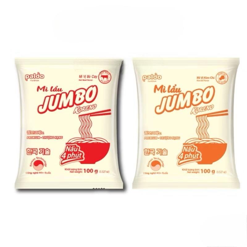 Combo 5 Gói Mì Lẩu JUMBO KORENO Vị Bò Cay/Kim Chi Hàn Quốc Sợi To Dai 100g ( Siêu Ngon )