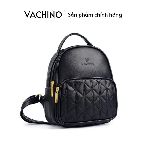 [Tặng Ví Nhỏ] Balo Da Nữ Mini VACHINO BG004 hai ngăn họa tiết tam giác Đeo Vai Backpack Hoa Đinh
