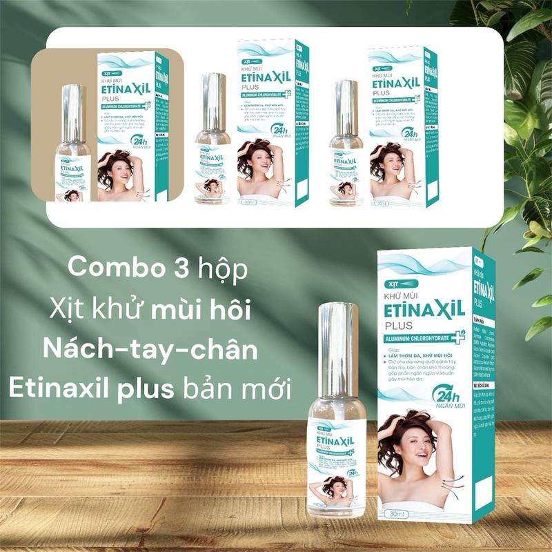  Combo 3 tặng 1  lọ xịt khử mùi hôi nách và ngăn tiết mồ hôi tay chân Etinaxil plus phiên bản nâng cấp 