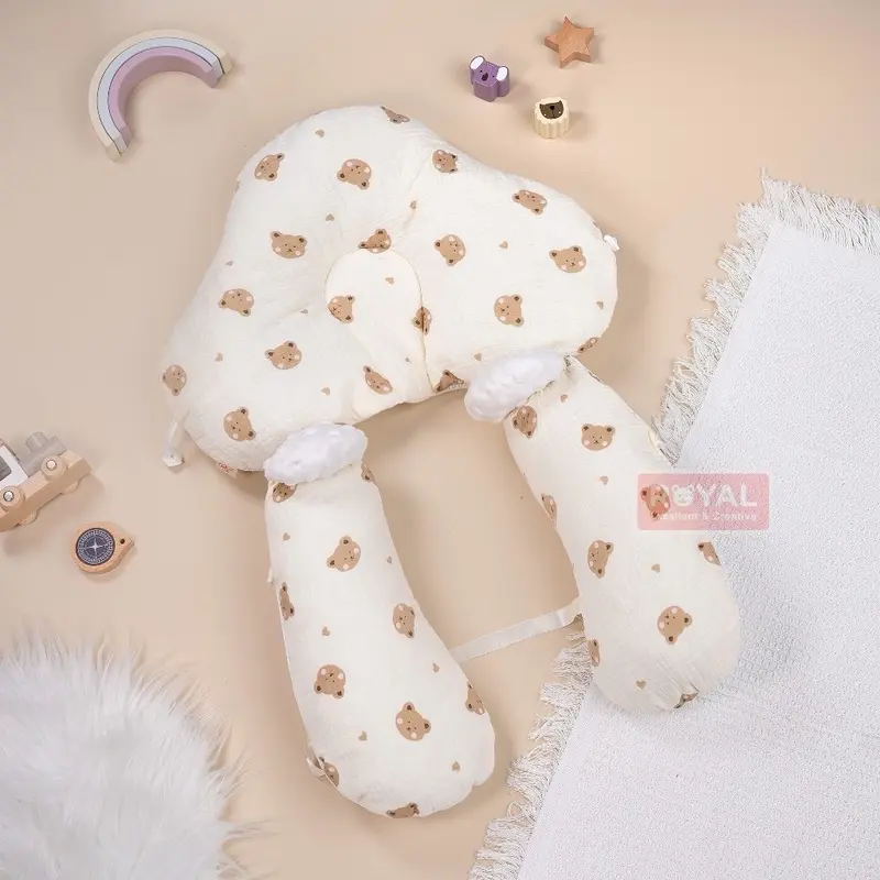 Gối Chữ U  Roayl - Gối Cao Cấp Chất Vải Muslin Mặt Dưới Lớp Lưới Thông Thoáng Mềm Mại Thiết Kế Dây  Điều Chỉnh An Toàn Chống Giật Mình Cho Bé 2