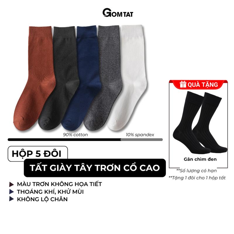 Hộp 5 đôi tất trơn nam cổ cao công sở GOMTAT cao cấp đi giày tây, sợi cotton hút ẩm, khử mùi, êm chân Menswear - HOT-1803-CB5
