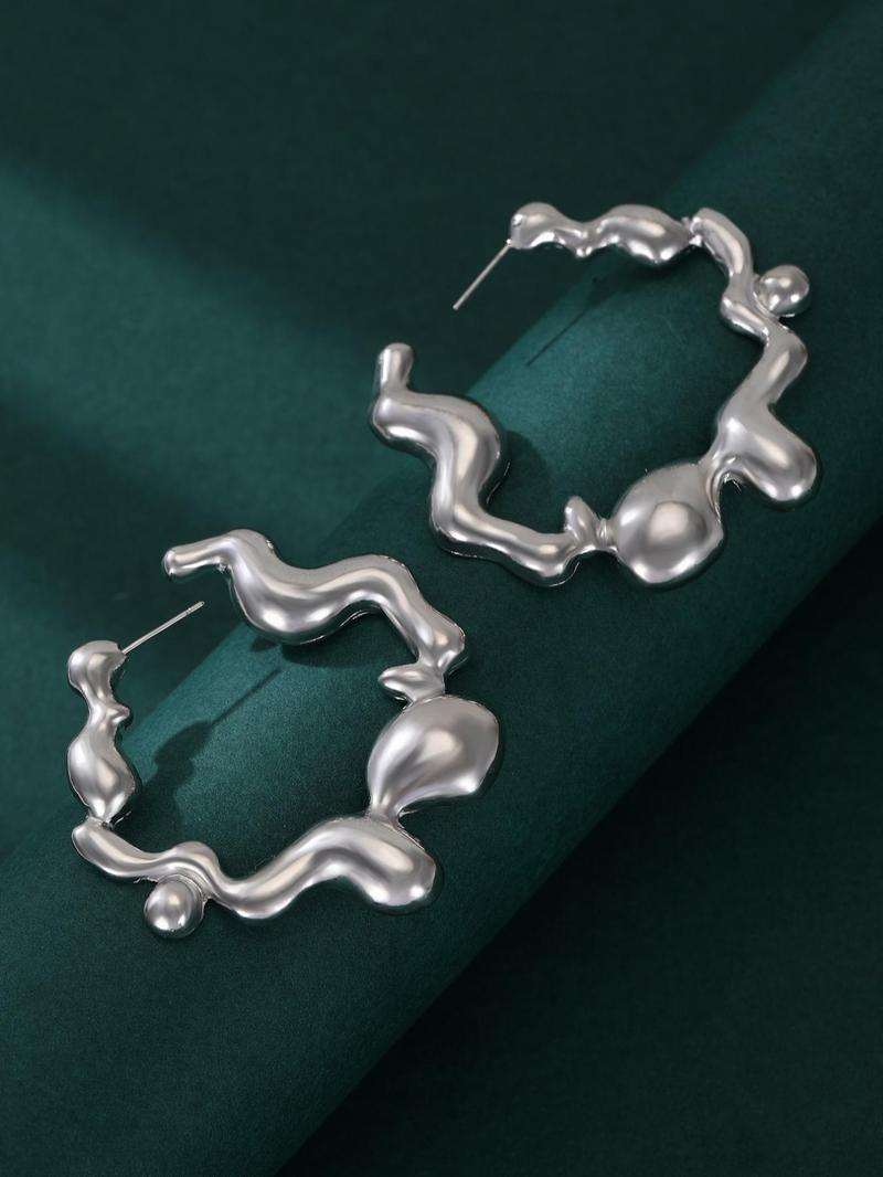 Product Introduction of Fashionable Irregular Shaped Hoop Earrings, 1 Pair Fashion Jewelry for Party, Daily Clothing Decor, Trendy All-match & Exquisite Jewelry for Birthday Gift 2