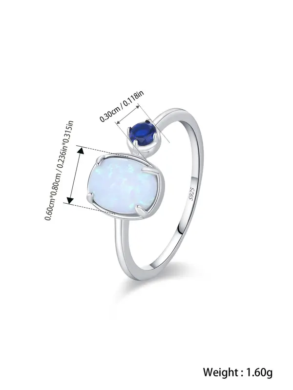 925 Sterling Silver Oval Shaped Opal Decorated Ring, Fashion Jewelry for Party, Daily Clothing Decor, Trendy All-match & Exquisite Jewelry for Birthday Gift 1