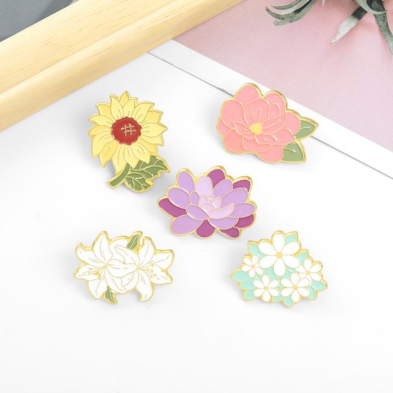 Product Introduction of New Foreign Trade Floral Brooch Elegant Lily Flower Sunflower Oil Painted Brooch Anti-Exposure Buckle Wholesale 8