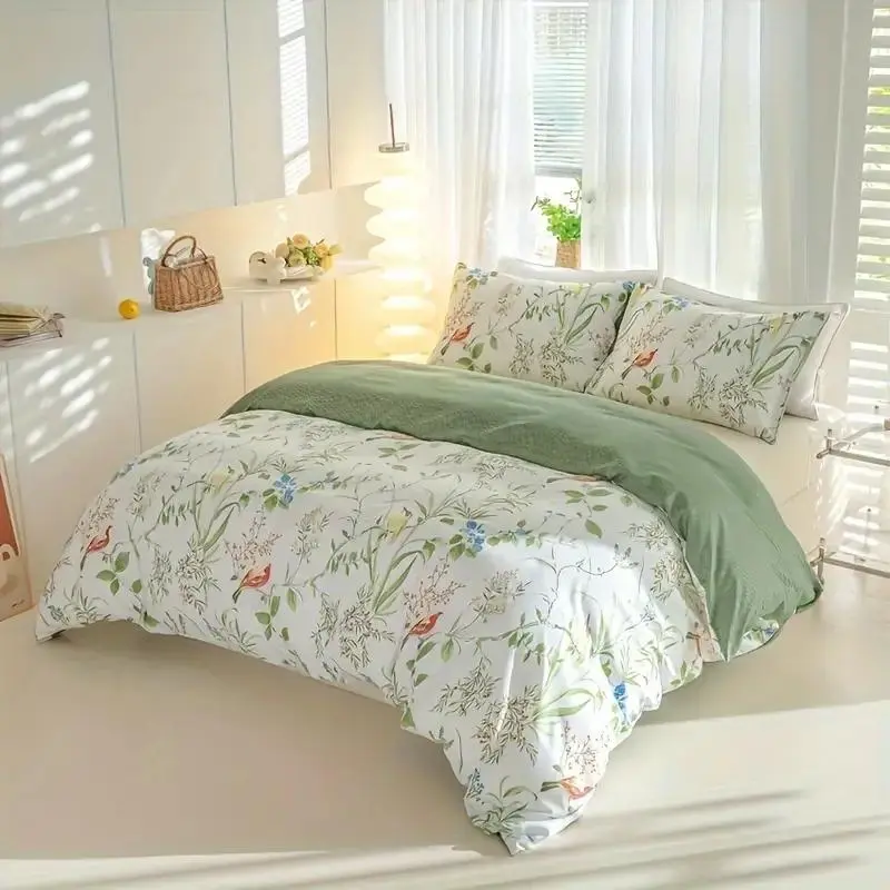 Floral Print Bedding Set, 1 Count Duvet Cover & 2 Counts Pillowcase without Filler, Soft Comfortable Bedding Set for Home Bedroom