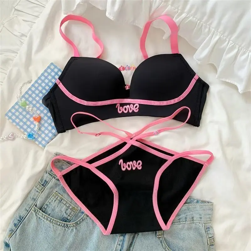 Multiple colors Dopamine Underwear Girl Seamless Bra Small Chest Push up Big Wireless Pure Sexy Bra Set Exquisite and simple