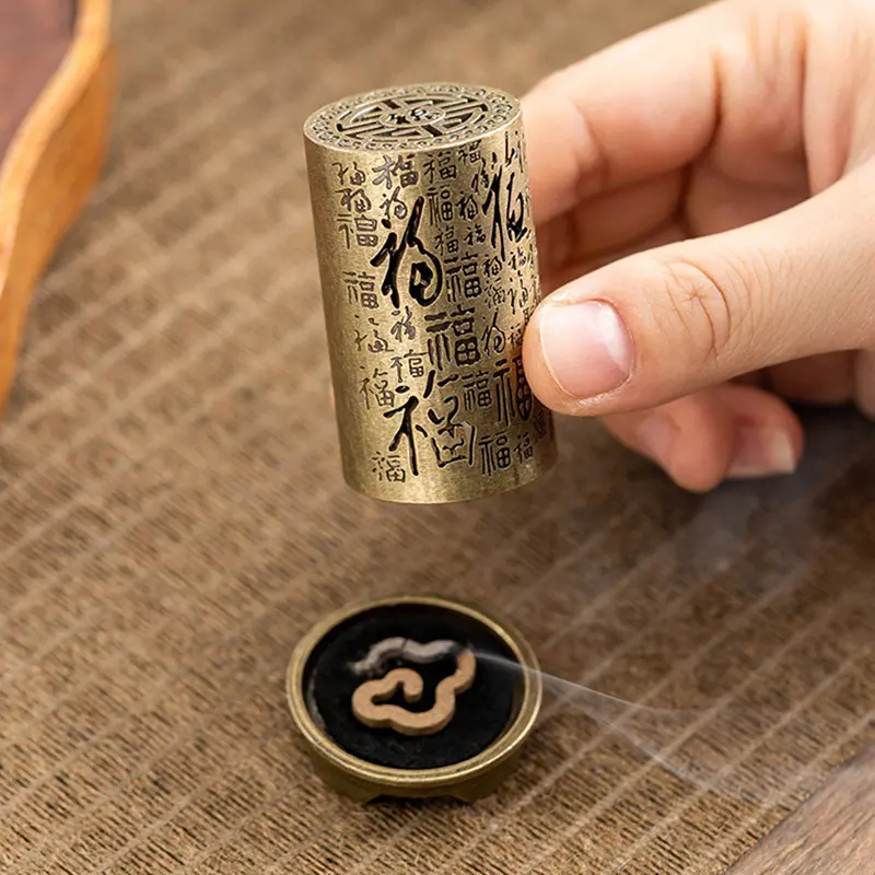 Alloy Censer Incense Holder Square Cylinder Vertical Incense  Indoor Aromatherapy Home Ornament Chinese Incense s