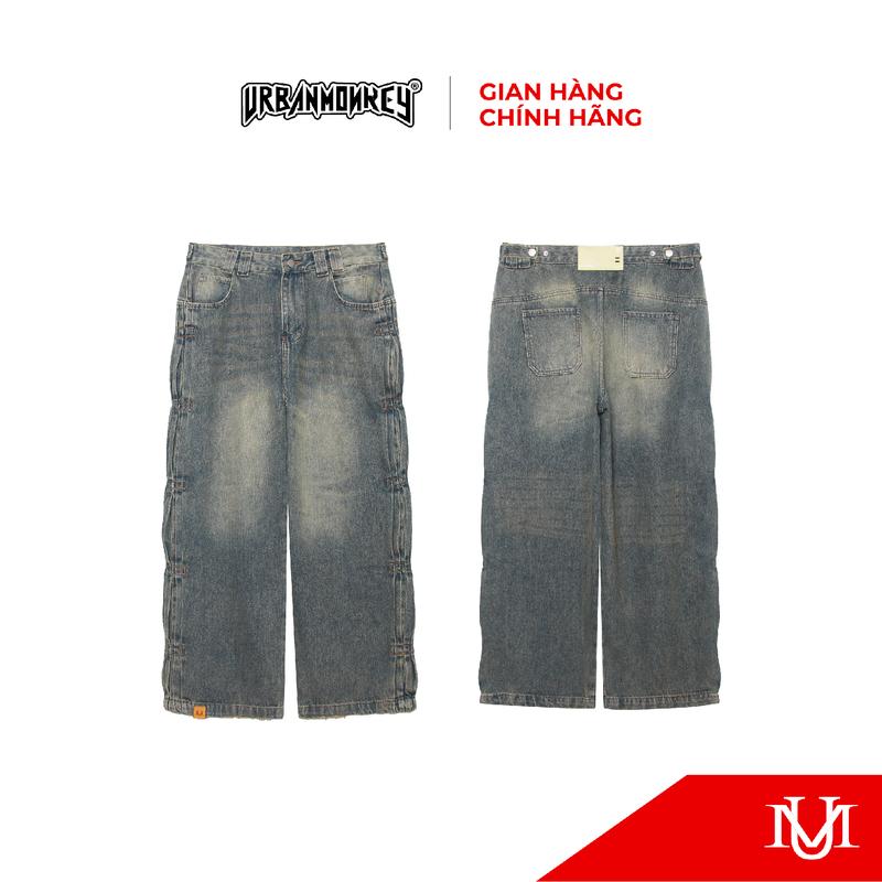 Quần Dài Jean Urban Monkey < WASH DENIM Pants > Chất Liệu Jean Cao Cấp Form Ống Rộng Trendy Hoạ Tiết Logo Kim Loại Chống Rỉ Ong Nam