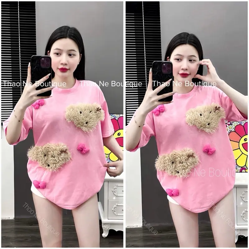 ÁO THUN NỮ UNISEX 2 GẤU XÙ DỄ THƯƠNG COTTON FORM RỘNG 0