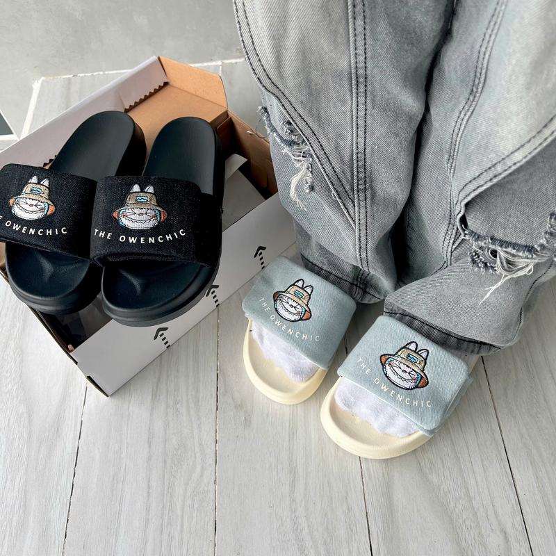Owenchic Dép Owenchic Thỏ Labubu Thêu Quai Dán Jean Denim Xé Dán Đế Cao Dễ Thương Kèm Hộp Hỗ Trợ Đổi Size Bảo Hành OWC.11