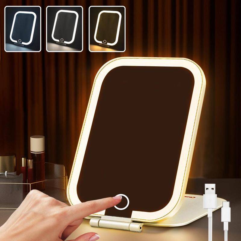 Product Introduction of USB Rechargeable LED Cosmetic Mirror, 1 Count Portable Foldable Smart Mirror, Dimmable Fill Light Mirror for Makeup, Skin Care, Daily Use 0