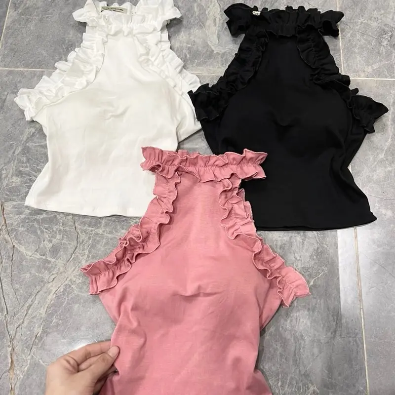 ÁO 3 LỖ YẾM PHỐI BÈO CÓ KÈM MÚT ĐỆM FOM CROPTOP Nữ 1