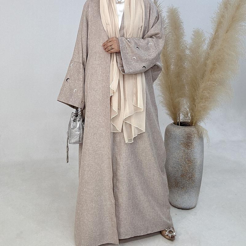 Product Introduction of Muslim 2025 Dubai Middle East Turkey Embroidery Elegant Cardigan Dress Robe Breathable Sunscreen 7