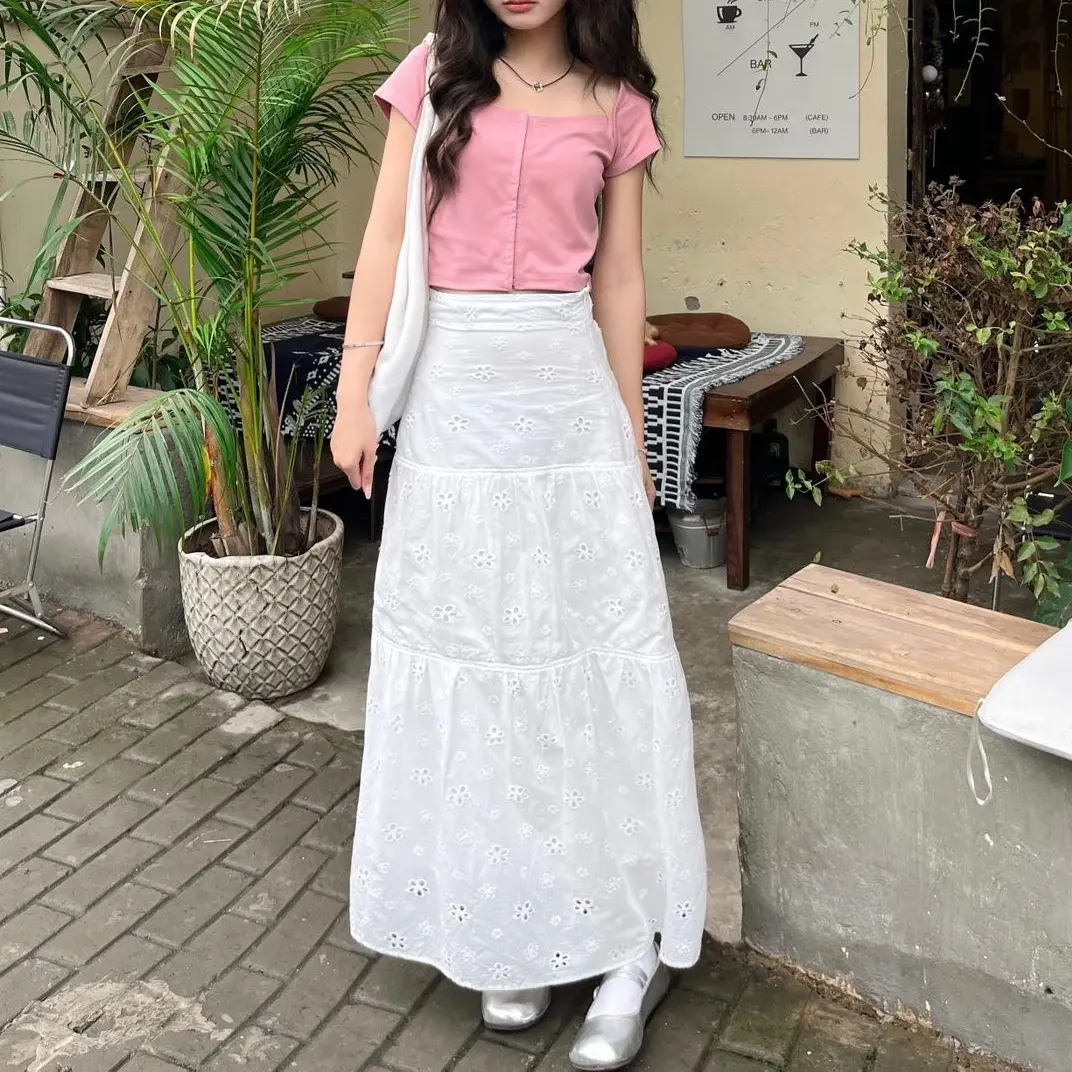 Lordy Skirt - Chân váy xô tầng dáng dài nhiennhienvintage BV122 Nữ Women Trắng Voan