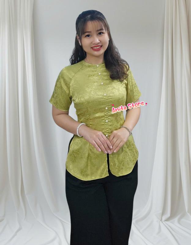 Áo Lẻ Bà Ba Cổ Tròn Tay Ngắn Trẻ Trung Duyên Dáng Anita Store (ảnh thật shop chụp) - Nữ, Top Tre Sơ Mi Voan Voi Women Sen Shirt hoa nhí  kiểu