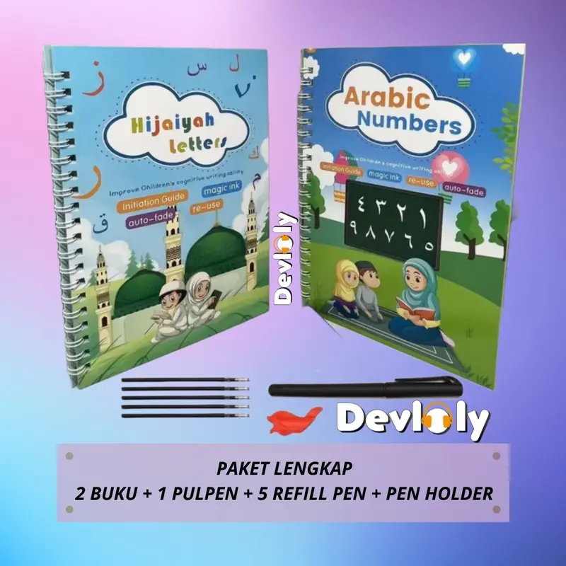 COD / 1 Set 2 Buku Magic Pratice Book Hijaiyah & Arabic Numbers Buku Belajar Menulis Buku Magic 3D pena karton stationery 0