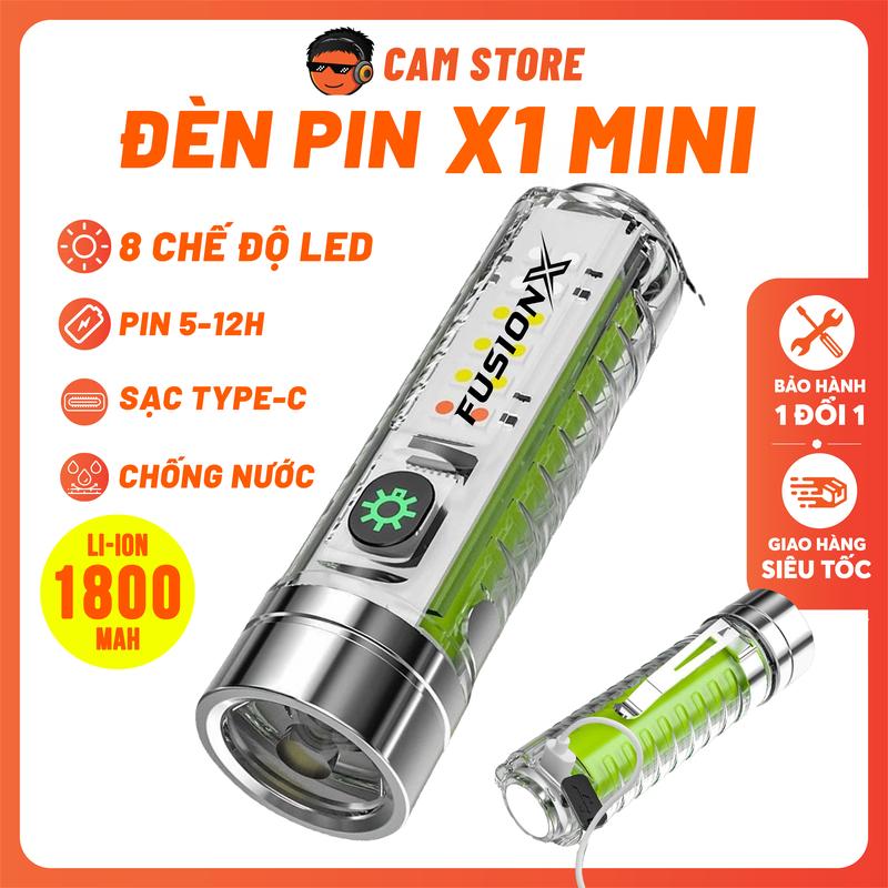 Đèn Pin Đa Năng X1 Mini - Chip Led COB, Pin LG-1800mAh 5-15h, 8 Chế Độ Sáng, Sạc Cổng Type-C, Kháng Nước IPX5, Chính Hãng FUSIONX