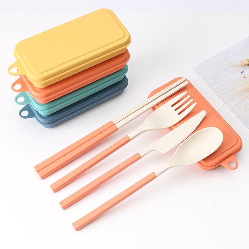 Product Introduction of Wheat Straw 4PCS Chopsticks Set Spoon Utensil Box Tableware Dinnerware Set Fork Cutlery Set 13