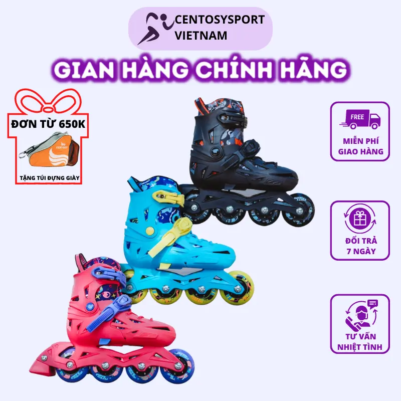 Giày Patin Trẻ Em Cao Cấp Centosy Flying Eagle NT2 - Bánh cao su đặc, phanh an toan toàn