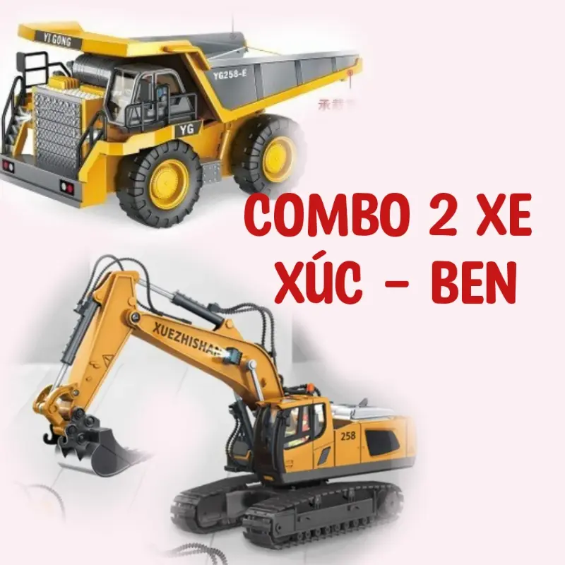 Combo xe ben và xe máy xúc kim loại 11 kênh Toy Đồ Chơi