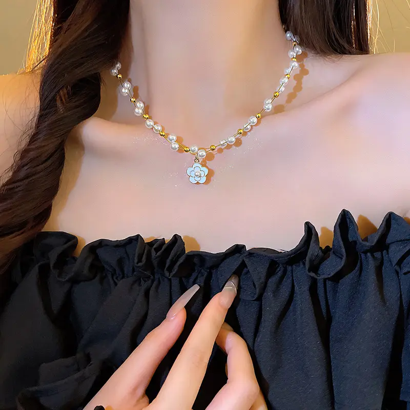 Camellia Pearl Necklace for Women Necklace Light Luxury High-Grade Special-Interest Design Clavicle Chain 2024 New Accessories Accessories