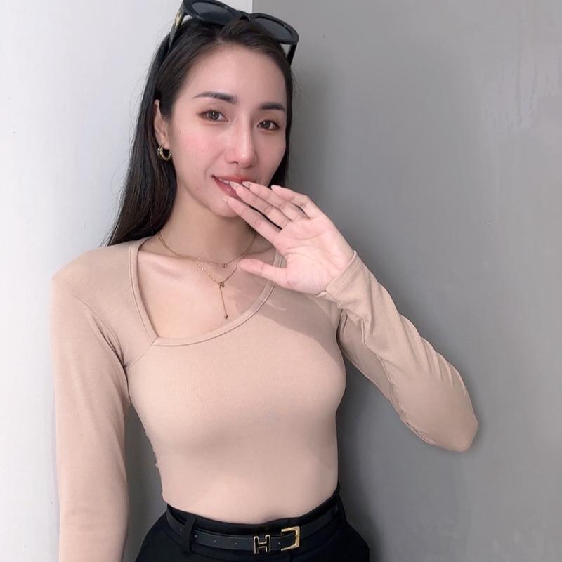 A034-Áo thun nữ, cổ chéo, chất cotton mềm, tay dài, ôm sát body, sexy 6