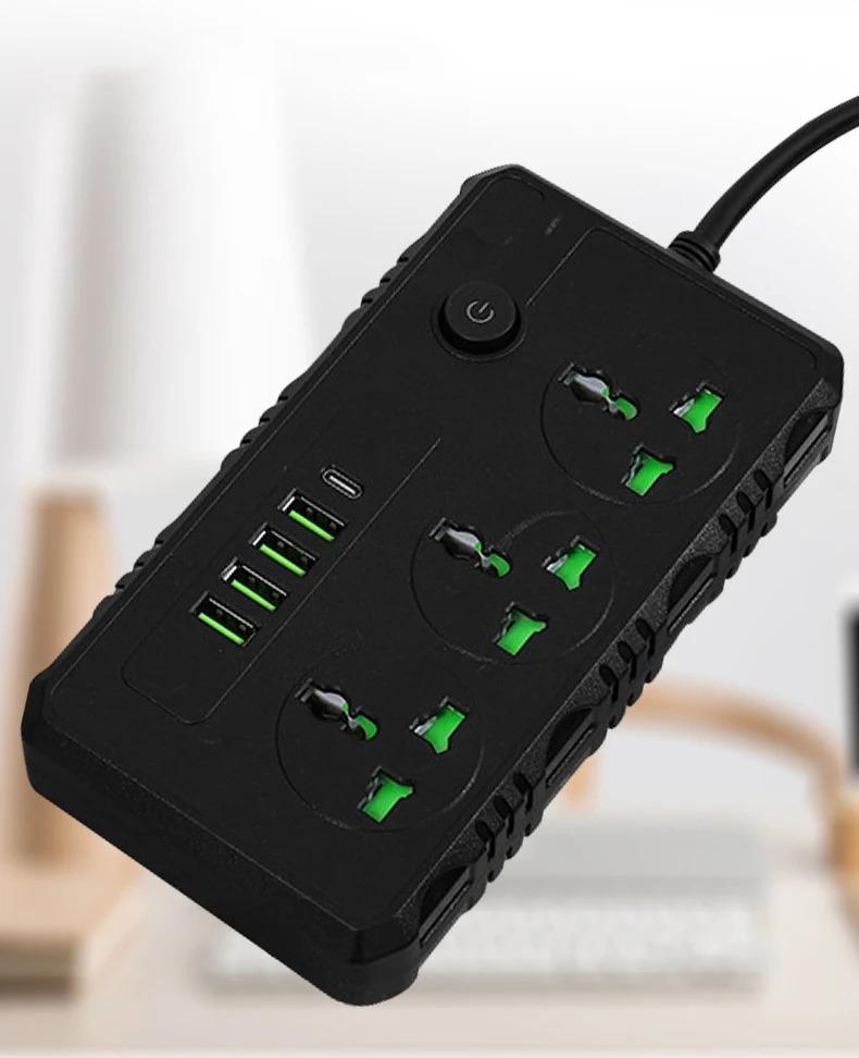 Product Introduction of US UK EU Plug Power Strip with 4 USB 1 Type-C Port 2M Extension Cord Socket Surge Overload Protector Universal Multi Outlet 0