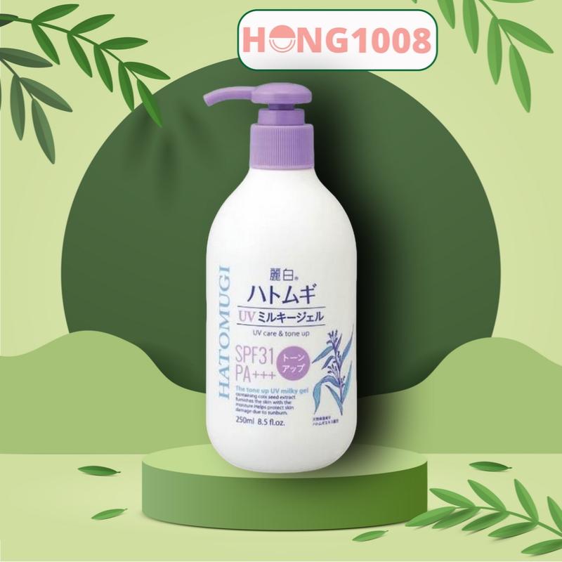 Sữa Dưỡng Thể Hatomugi UV Care & Tone Up SPF31 PA+++ 250ml Tím hỗ trợ nâng Tông Da Chống Nắng của Nhật shop Hong1008