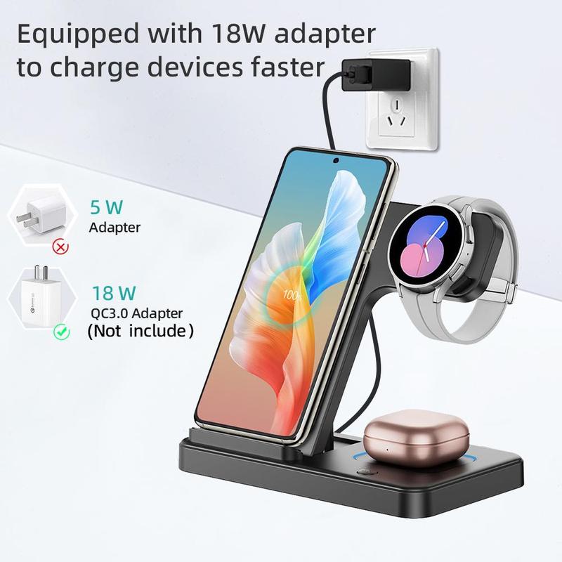 3 in 1 Wireless Charger, Foldable Charging Stand, Multifunctional Charging Station for Samsung Galaxy Phone Watch Earphone 5