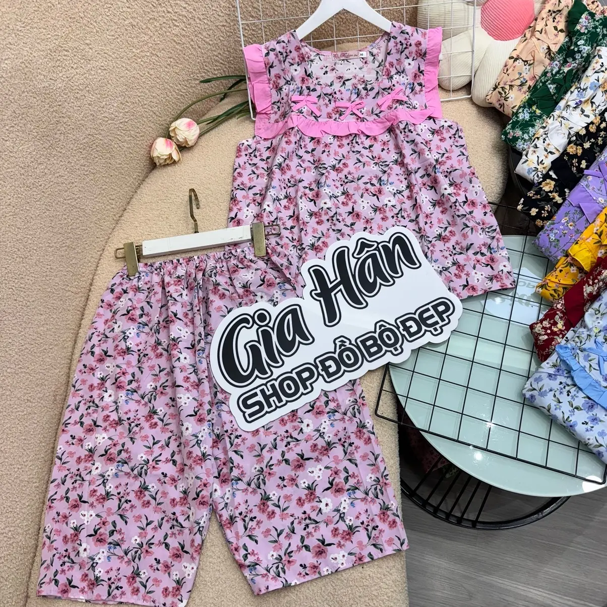 (40-75kg) SET ĐỒ BỘ LỬNG MẶC NHÀ QUẦN KHÔNG TÚI VẢI LỤA 100D HOẠ TIẾT XINH Nữ Women Top Áo