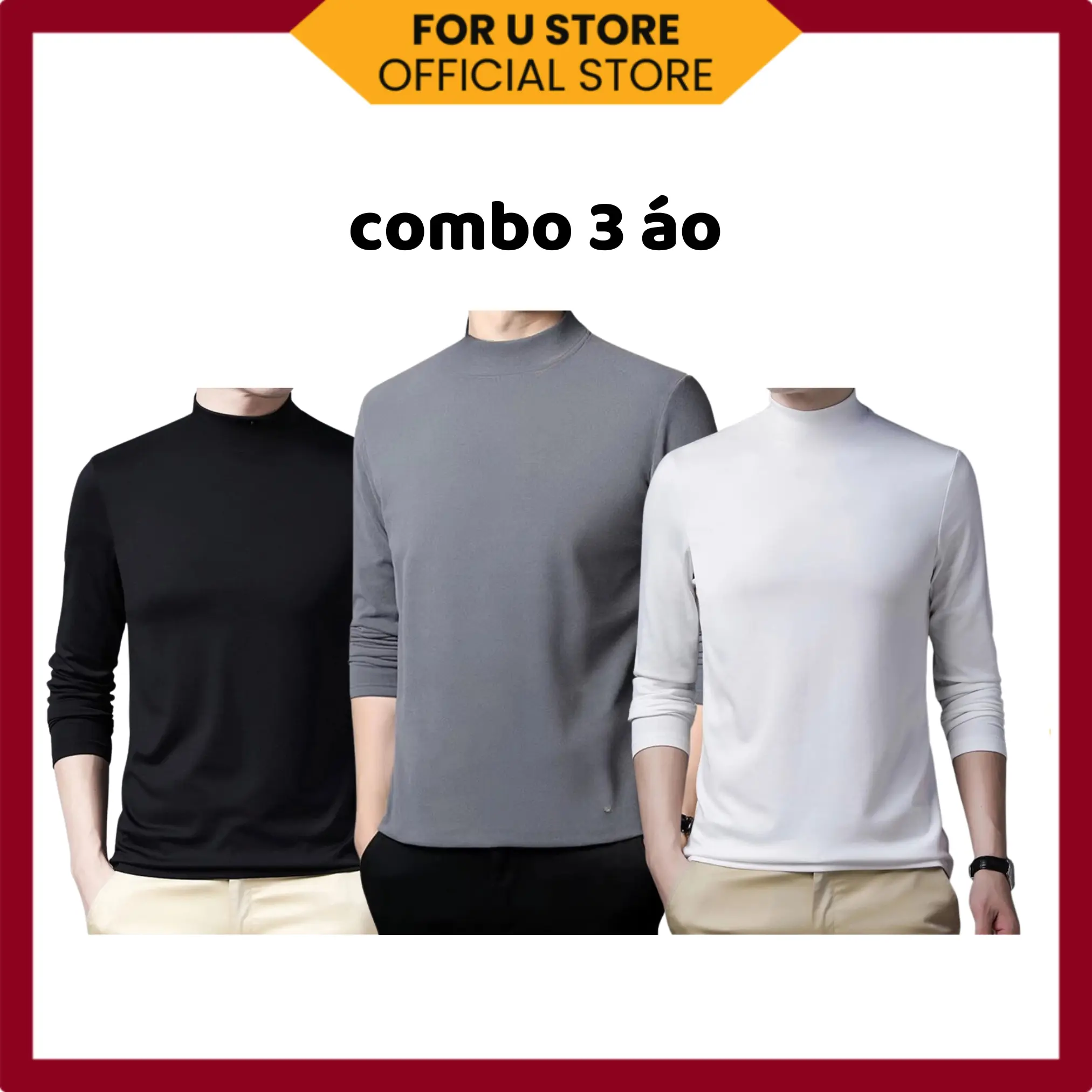 Combo 3 Áo giữ nhiệt nam nữ dài tay, áo thu đông chất liệu cotton lót nỉ cao cấp co dãn 4 chiều cổ cao ấm áp
