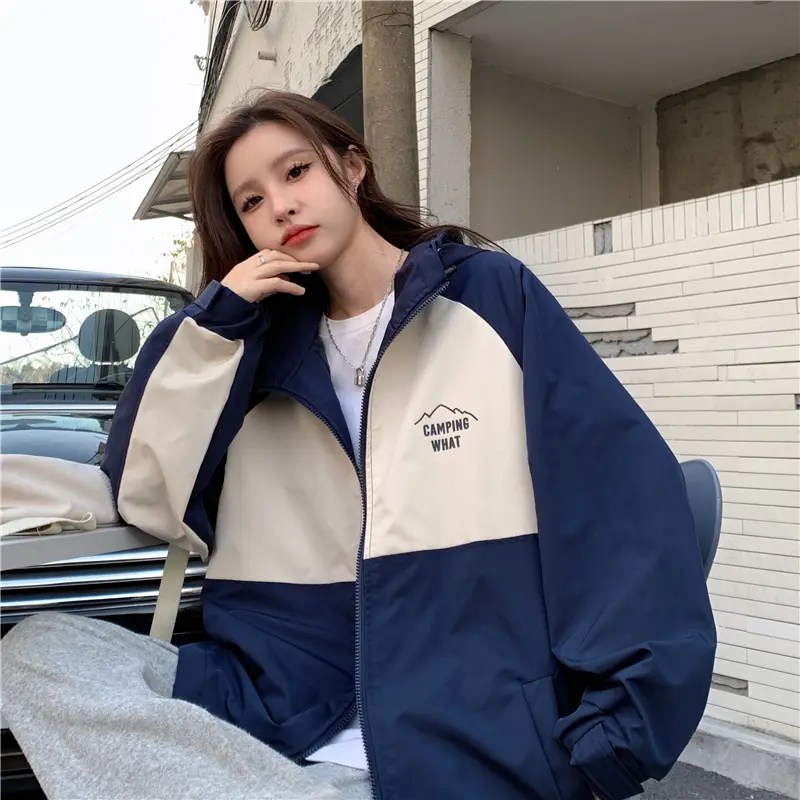 Áo khoác gió  Nữ  2  lớp học sinh fom rộng  kiểu giáng UNISEX phối thân 2 màu siêu xinh Top Women Jacket Ong 2