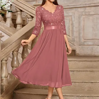 Cocktail Dresses With Pockets Elainone Women's 3/4 Sleeve Flared A